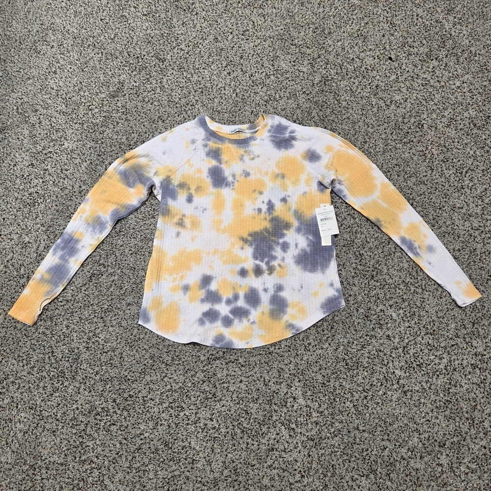 NWT Sweet Romeo Tie-Dye‎ Long Sleeve Tee Yellow Gray XS
